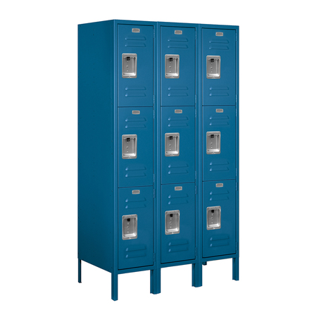 Salsbury Industries Wardrobe Locker, 36" W, 18" D, 66" H, (3) Wide, (9) Openings, Blue 63358BL-U